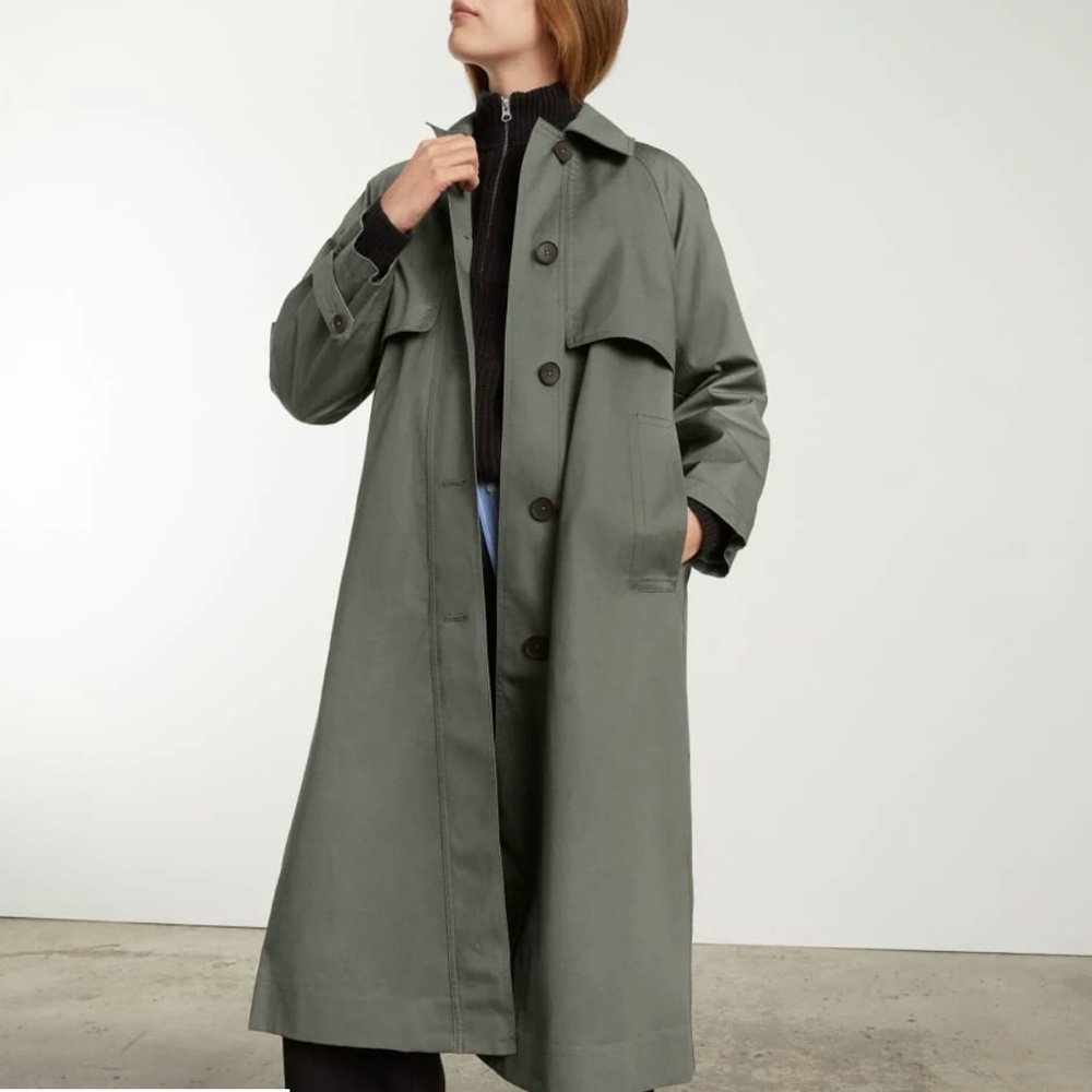Everlane The Long Mac Coat - Pewter Green